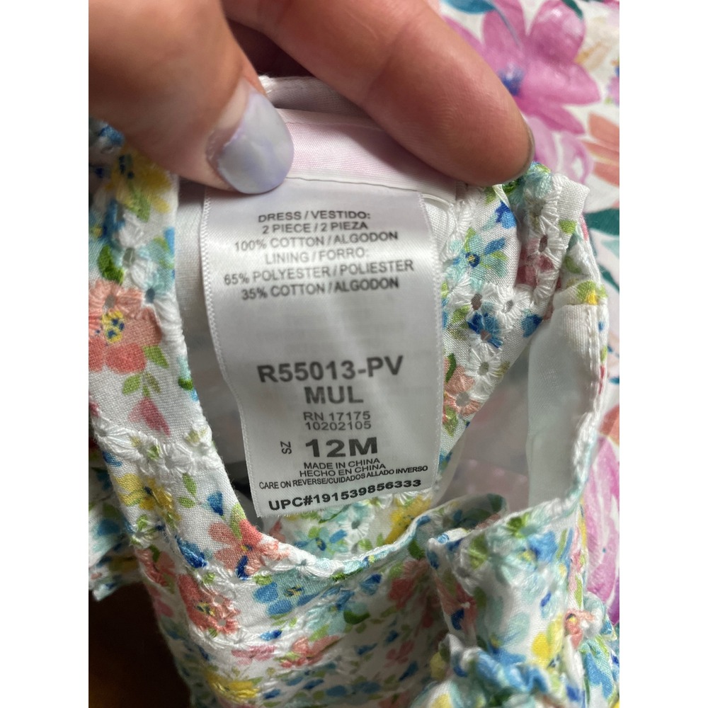 Bonnie Baby Floral Eyelet Ruffle Dress Blue Pink Yellow 12M NEW - Picture 5 of 9